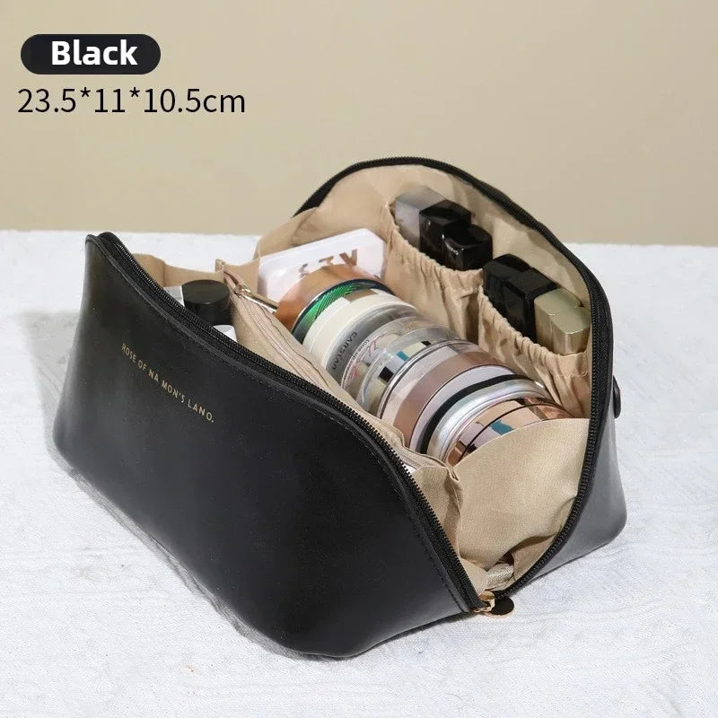 Large PU Leather Travel Cosmetic Bag – Waterproof Makeup Organizer