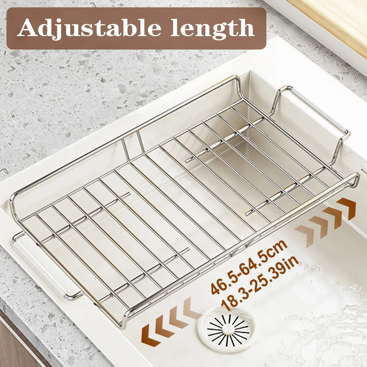 Expandable Dish Drying Rack Over The Sink, Stainless Steel Plate Holder for Kitchen, Space Saving Modern Silver Hanging Drainer Peaceful Pleasures Health and Wellness