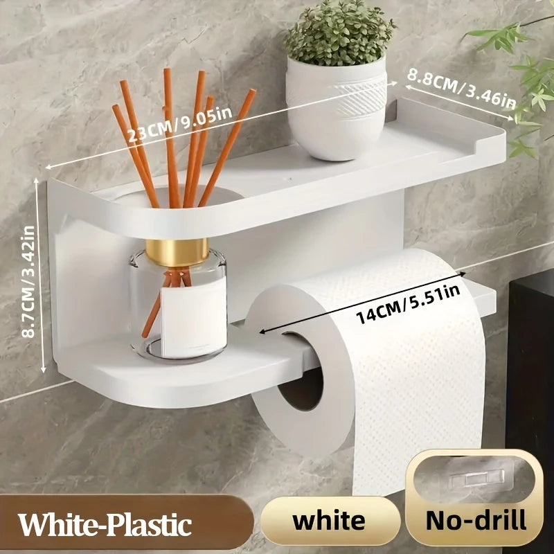 Wall-Mounted Toilet Paper Holder with Shelf & Drawer