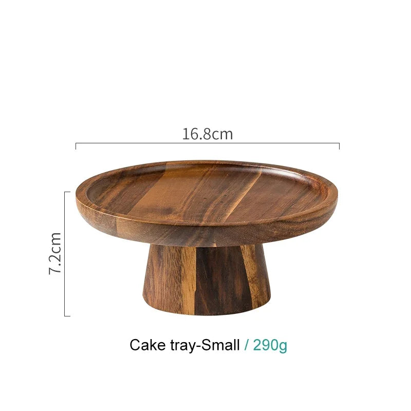 Creative High-Foot Cake Plate Acacia Wood Decoration Tea Plate Dessert Table Display Stand Afternoon Tea Fruit Snack Tray Peaceful Pleasures Health and Wellness S