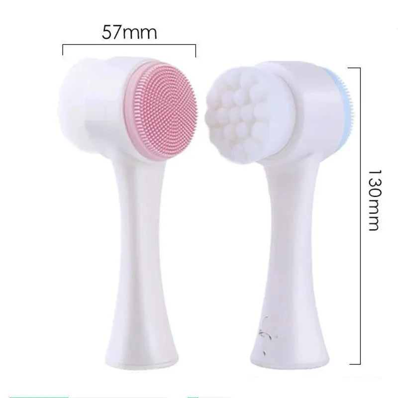 3D Double Silicone Facial Cleansing Brush Manual Massage Facial Brush Soft Bristles Exfoliator Double Sided Face Wash Brush Peaceful Pleasures Health and Wellness