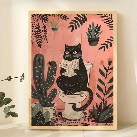 Black Cat Reading Newspaper Canvas Poster | Fun Wall Art Canvas Wall Art Peaceful Pleasures Health and Wellness