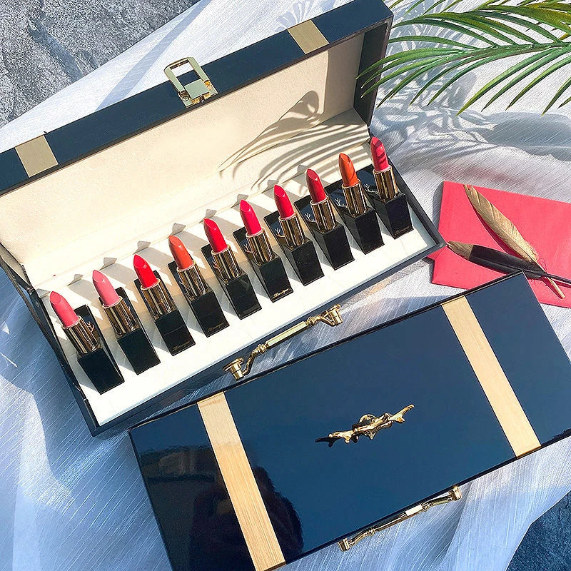 10-Pc Velvet Matte Lipstick Set | Luxury Wooden Gift Box