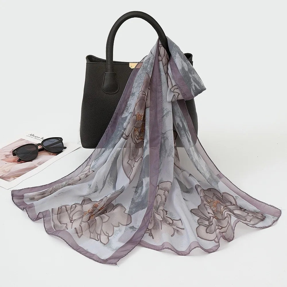 Chiffon Floral Lotus Scarf – Lightweight Beach & Travel Shawl