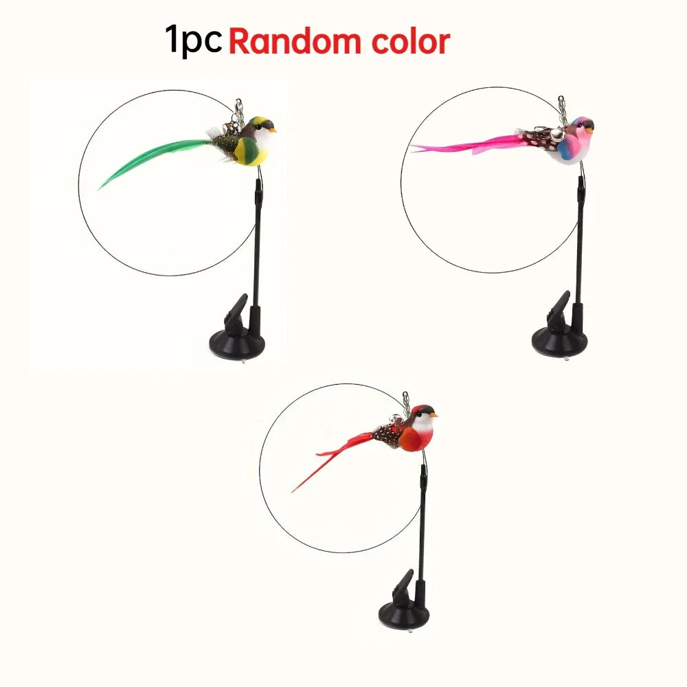 Cat Feather Wand Toy – Steel Wire Long Pole Kitten Teaser