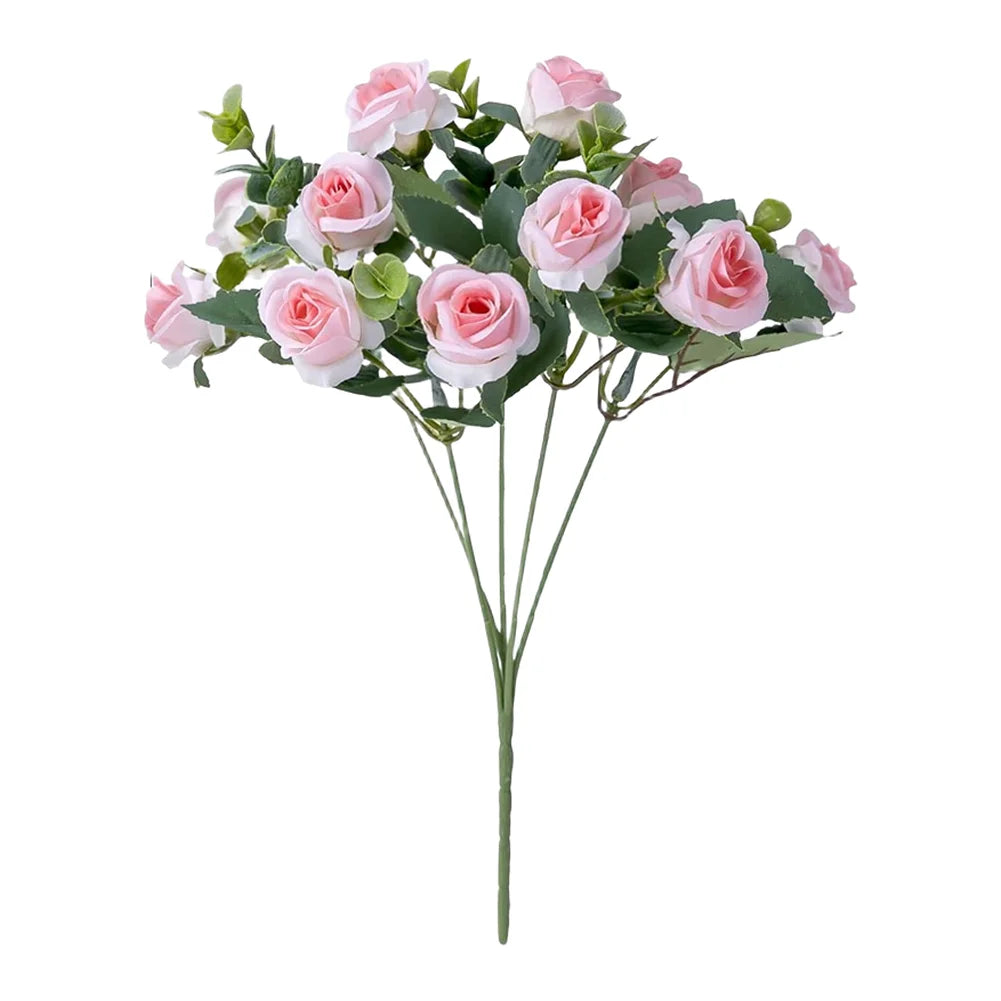 11 Heads Artificial Bouquet Eucalyptu Roses Flower Weddings Decor