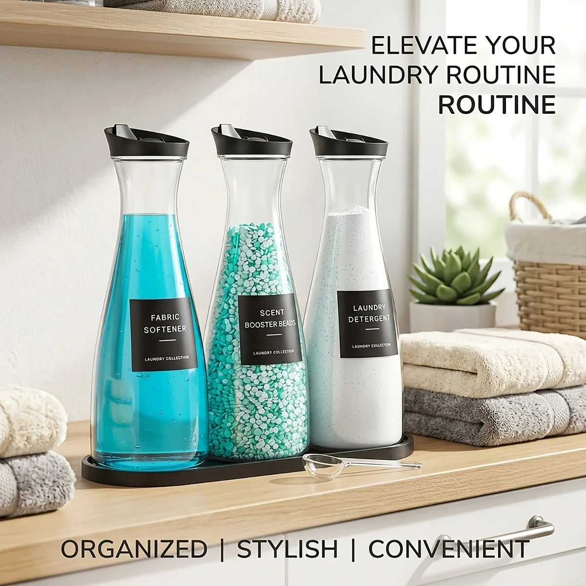 3-Pack Black Laundry Detergent Dispenser with Tray – 54oz Liquid Soap Dispenser for Laundry Room Organization