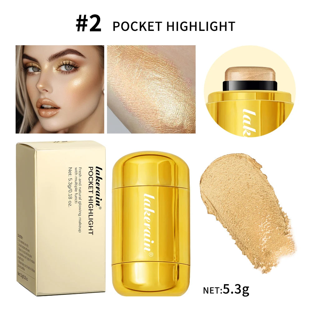 3-in-1Blush Stick Lasting Brightens Facial Cheek Stick Moisturizing Flash Lip Gloss Makeup Lip Gloss Face Rouge Peaceful Pleasures Health and Wellness 2gold Highlight