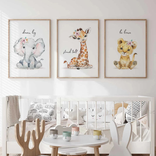 3-Piece Safari Animal Canvas Wall Art | Kids Room Decor Prints Canvas Wall Art Set Peaceful Pleasures Health and Wellness G4436-3pcs 30x40cm Unframed