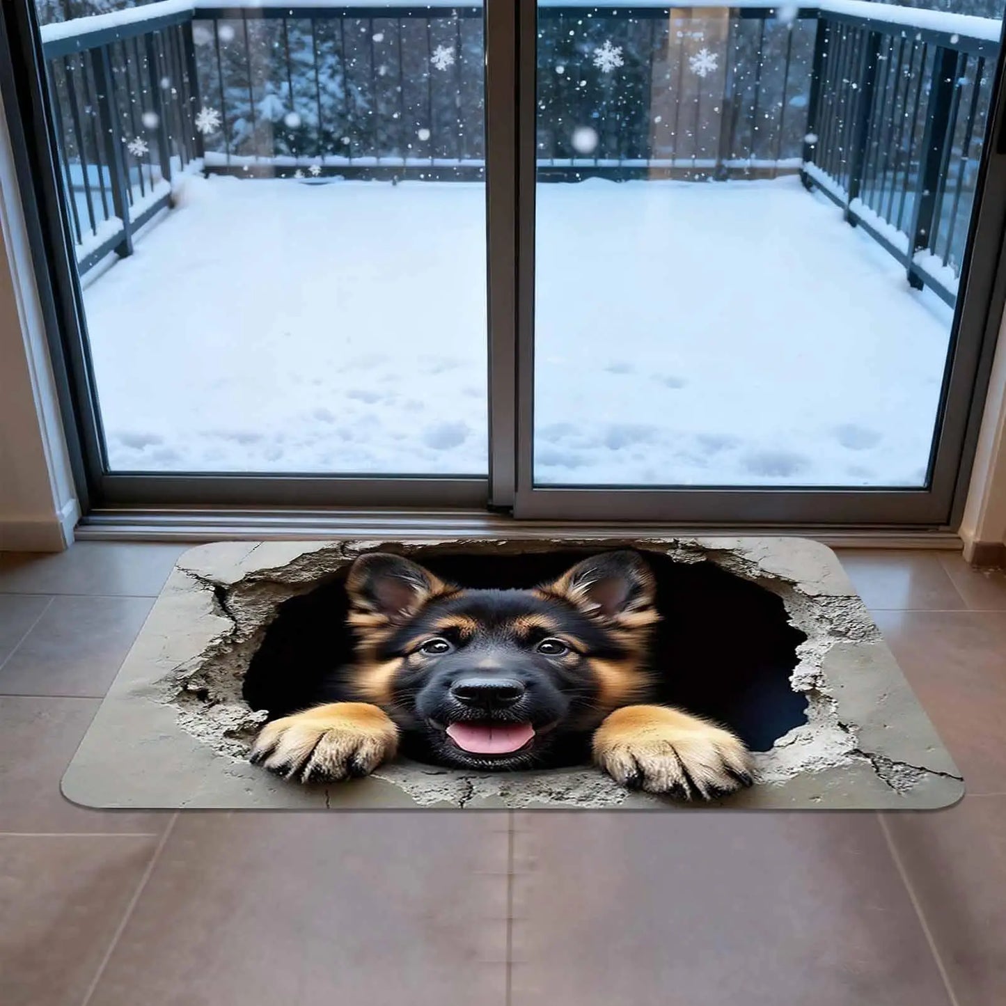 3D Optical Illusion Rug | Squirrel & Dog Non-Slip Floor Mat