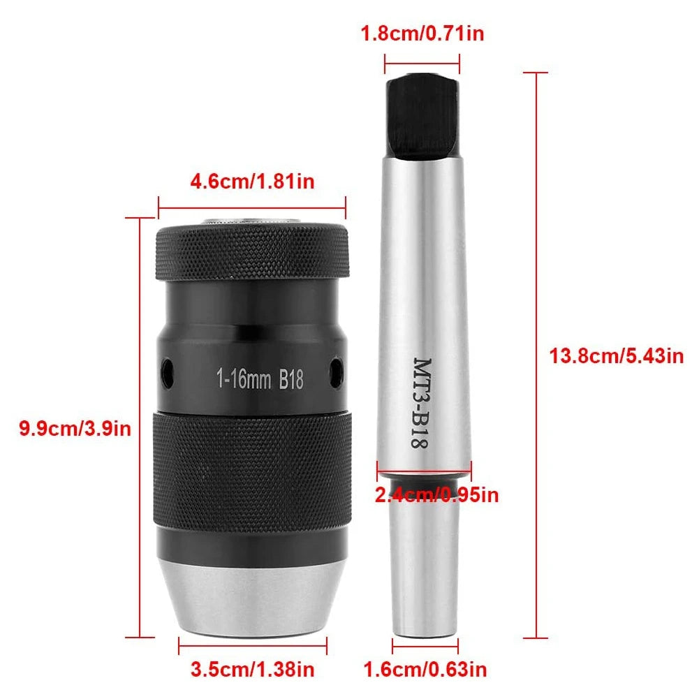 Keyless Lathe Drill Chuck Drill Chuck 1-16mm Capacity 45# Steel Self Tighten Keyless Lathe Drill Chuck with MT3-B18 Taper Arbor Peaceful Pleasures Health and Wellness