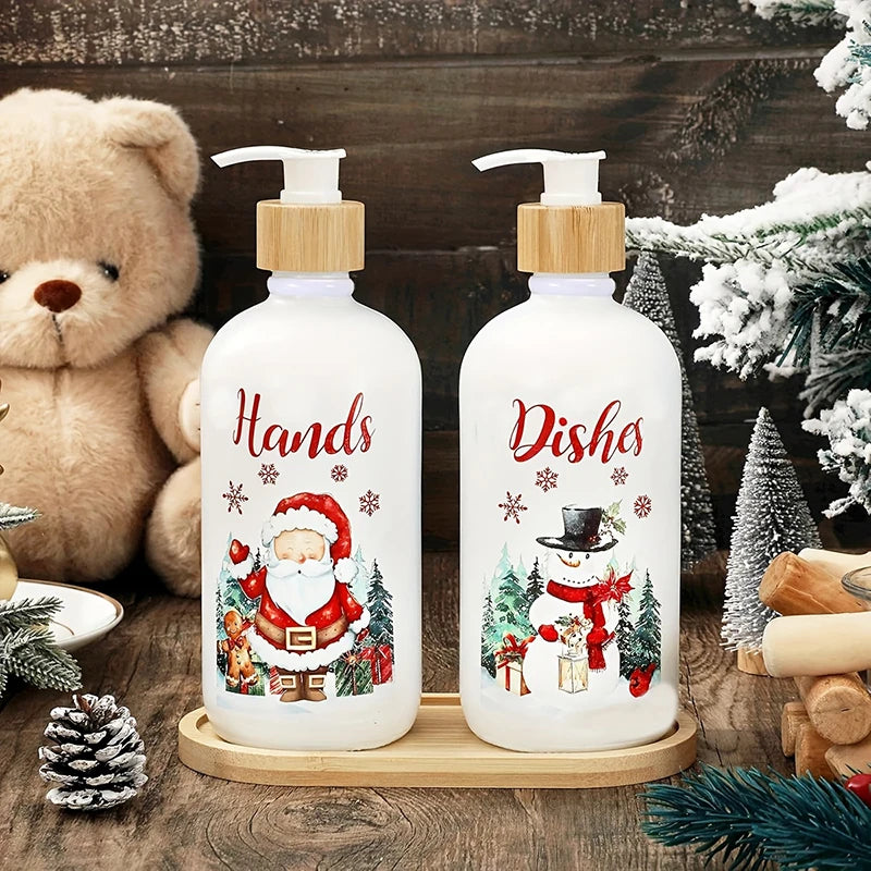Christmas Gnome Soap Dispenser Set of 2 with Tray – Festive Xmas Kitchen & Bathroom Holiday Decor