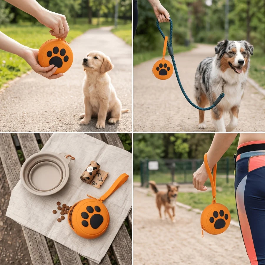 Silicone Paw Print Dog Treat Pouch – Waterproof Training Bag