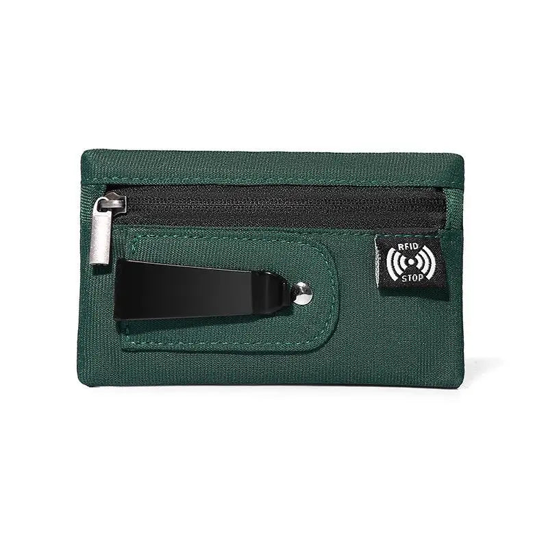 RFID Slim Nylon Wallet with Zipper & Carabiner Clip