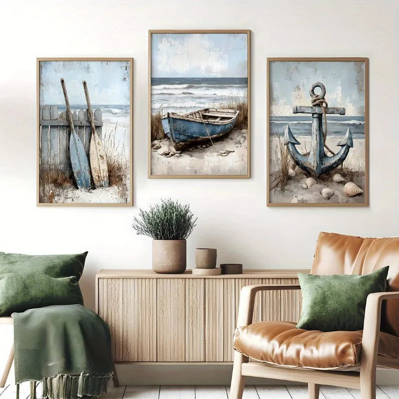 3pcs Canvas Wall Art Prints - Contemporary Nautical Beach Decor, Frameless Ocean Themed Paintings Modern Aesthetic Home Decor Peaceful Pleasures Health and Wellness