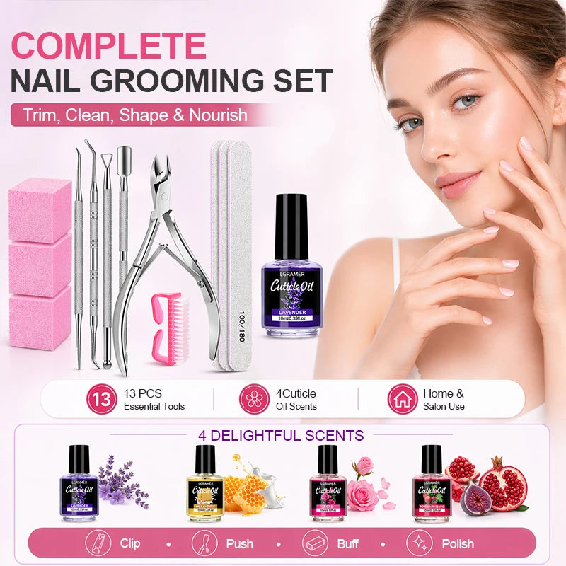 13-Piece Nail File & Manicure Kit with Cuticle Oil | LGRAMER