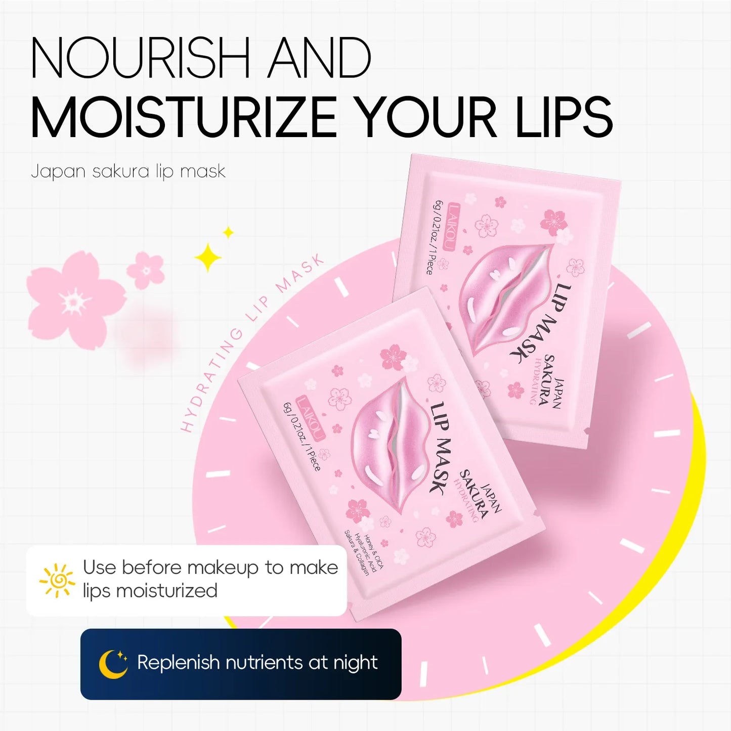 LAIKOU Sakura Lip Mask – Moisturizing & Hydrating Lip Patches