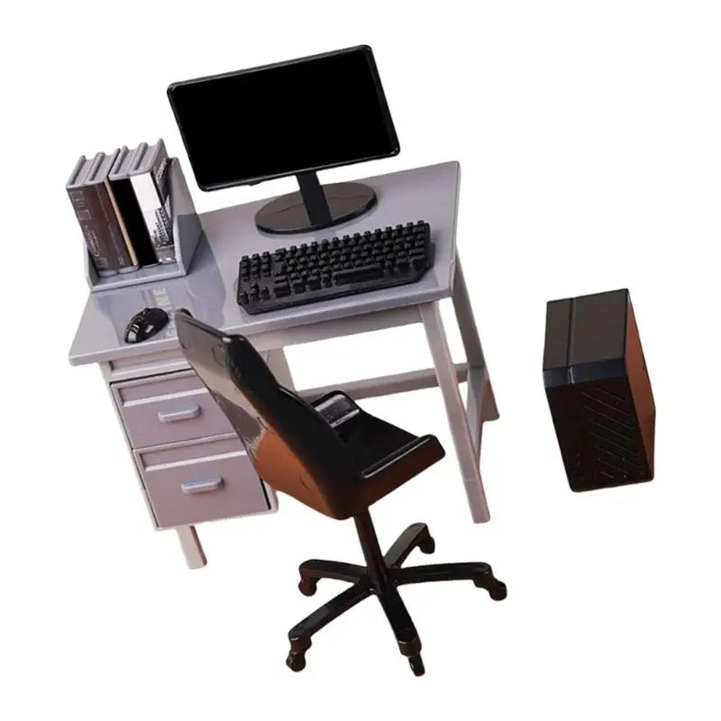Miniature Computer Desk Scene Model | Plastic Office Decor