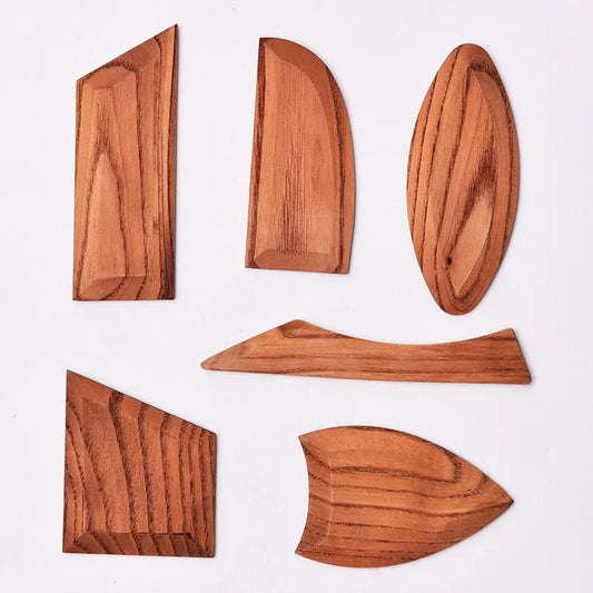 6-Piece Wooden Pottery Tools Set - Scrapers, Polygon Shapers & Clay Sculpting Knives for DIY Ceramic Handmade Projects Peaceful Pleasures Health and Wellness Default Title
