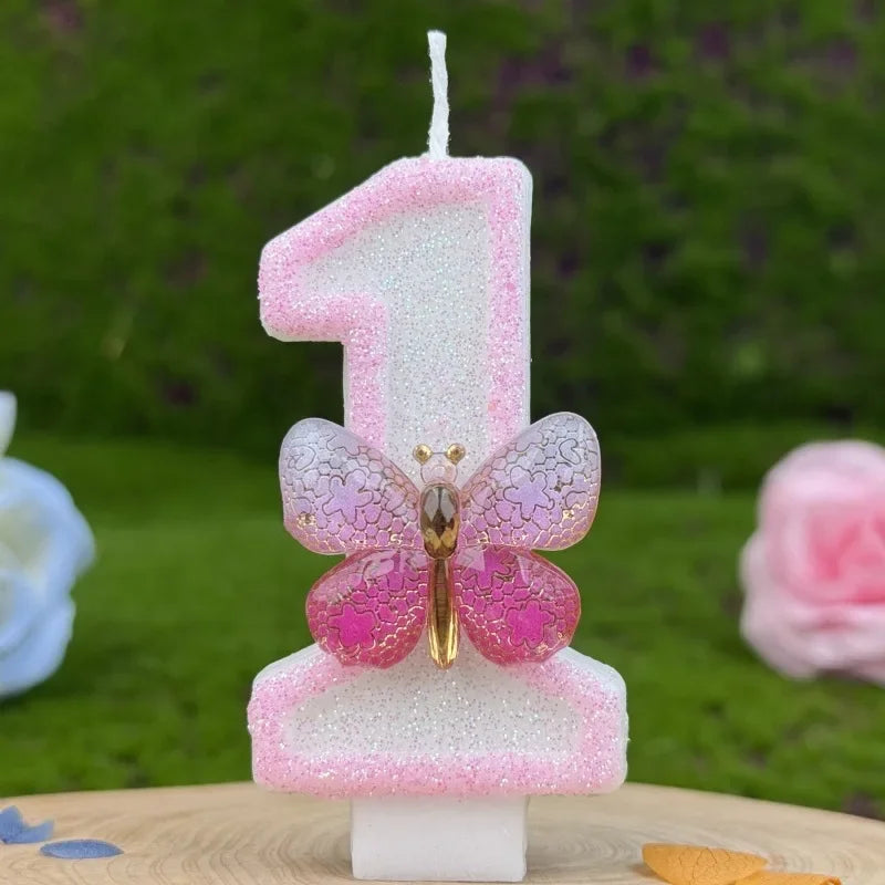 Number 1-9 Birthday Candle Cake Topper Colours Creative Candle Cute Pink Butterfly Digital Candle Birthday Wedding Party Decor Peaceful Pleasures Health and Wellness 1