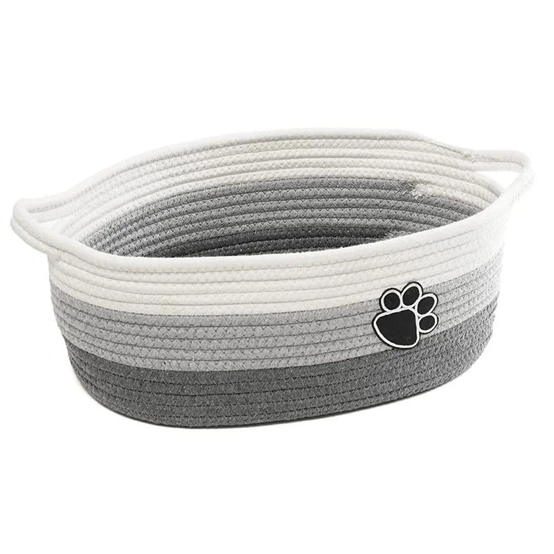 Woven Cotton Rope Storage Basket with Handle | Toy Organizer