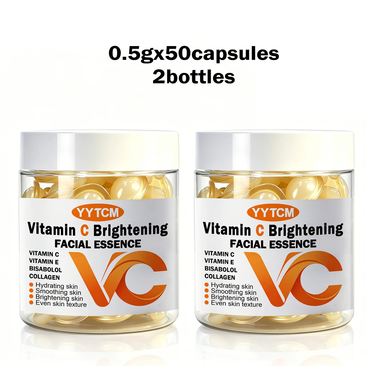 Vitamin C Facial Serum, Moisturizing and Brightening, Firming the Skin, Contains Vitamin E, Retinol, Hyaluronic Acid Facial Skin Care Serum, 18 Capsules/30 Capsules/40 Capsules/50 Capsules/60 Capsules/80 Capsules/100 Capsules Peaceful Pleasures Health and Wellness 2 Bottles 50 Capsules