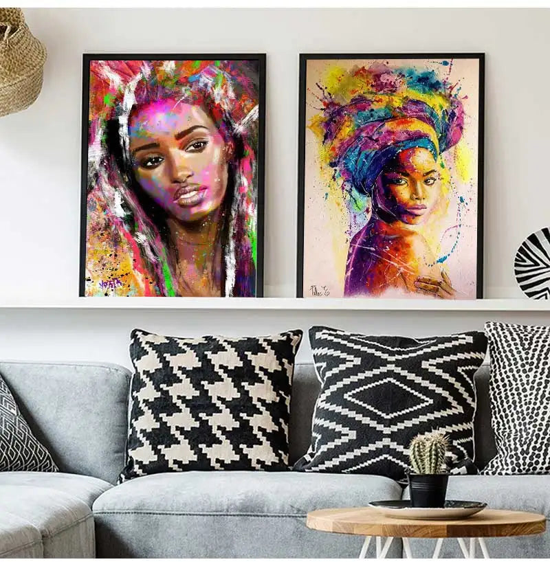 Posters And Prints Abstract African Girl Canvas Paintings On The Wall Art Pictures Decor Black Woman Graffiti Peaceful Pleasures Health and Wellness