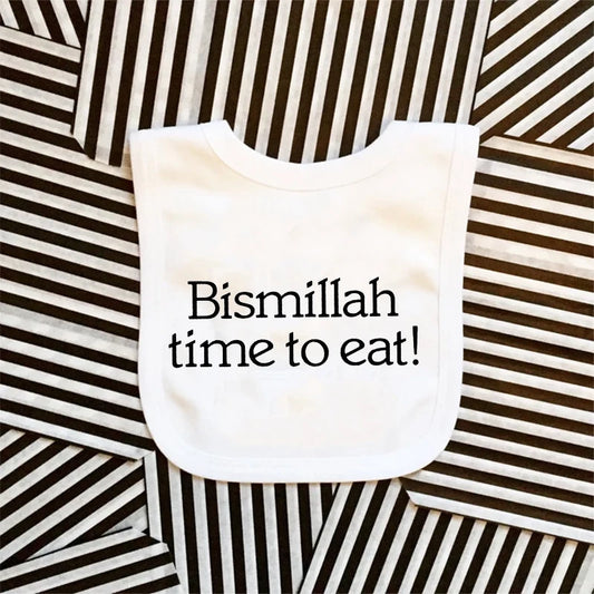 Bismillah Time to Eat Baby Bib | Muslim Eid Ramadan Gift Baby Feeding Bib Peaceful Pleasures Health and Wellness bib
