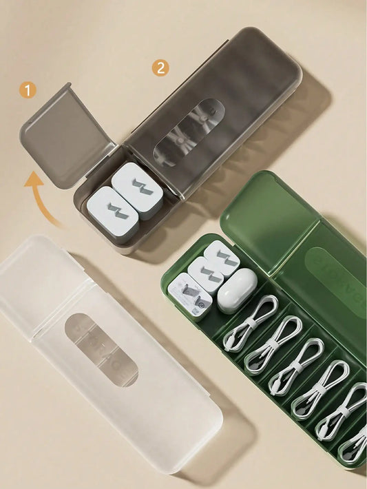 1Pcs Cable Storage Box Organizer Charger Cord Storage Box With 7 Compartments Data Cable Storage Case For Home Or Travel Peaceful Pleasures Health and Wellness