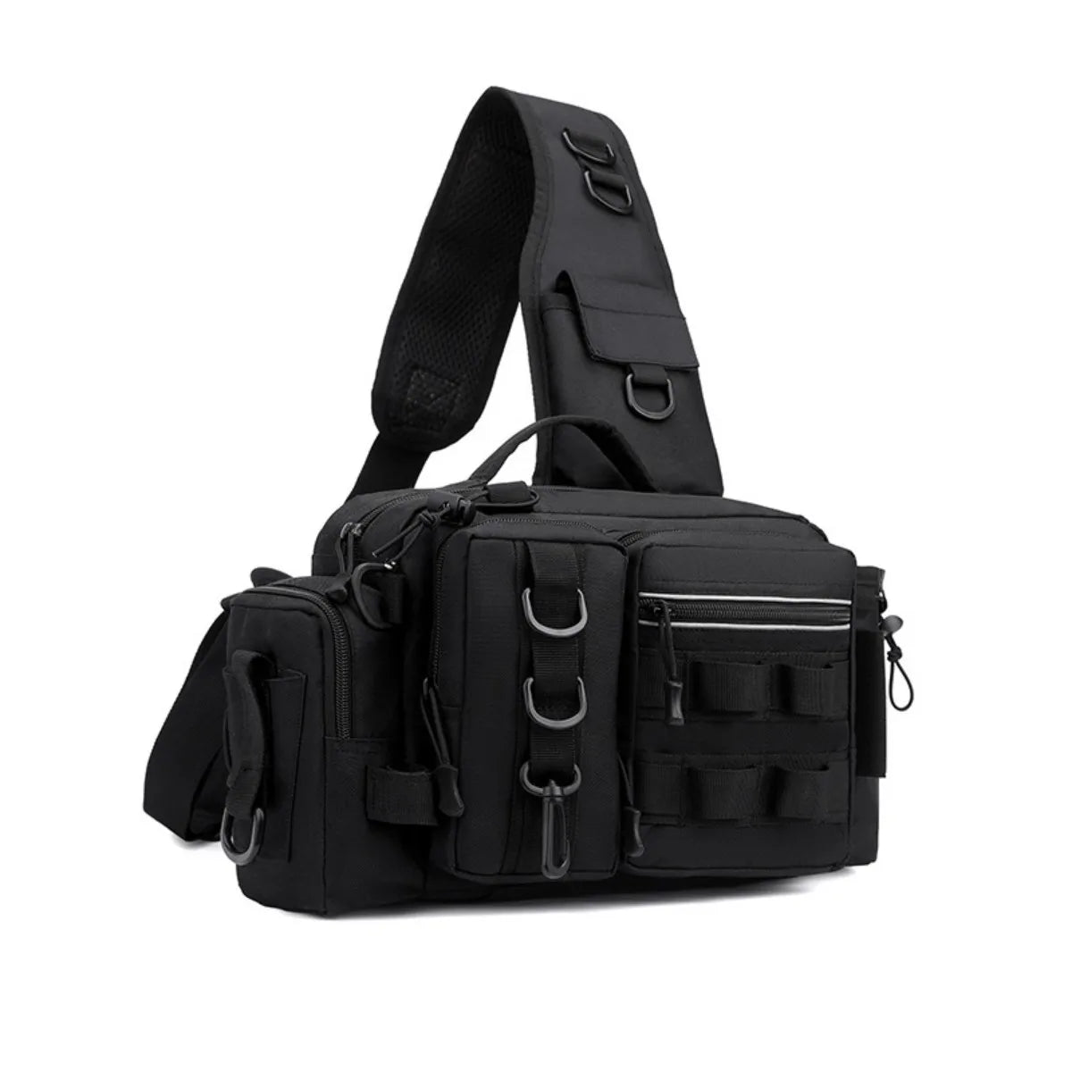Lure bag, waist bag, single-shoulder backpack, crossbody bag, fishing rod bag, bait box, fishing tackle bag, large-capacity camo Peaceful Pleasures Health and Wellness black