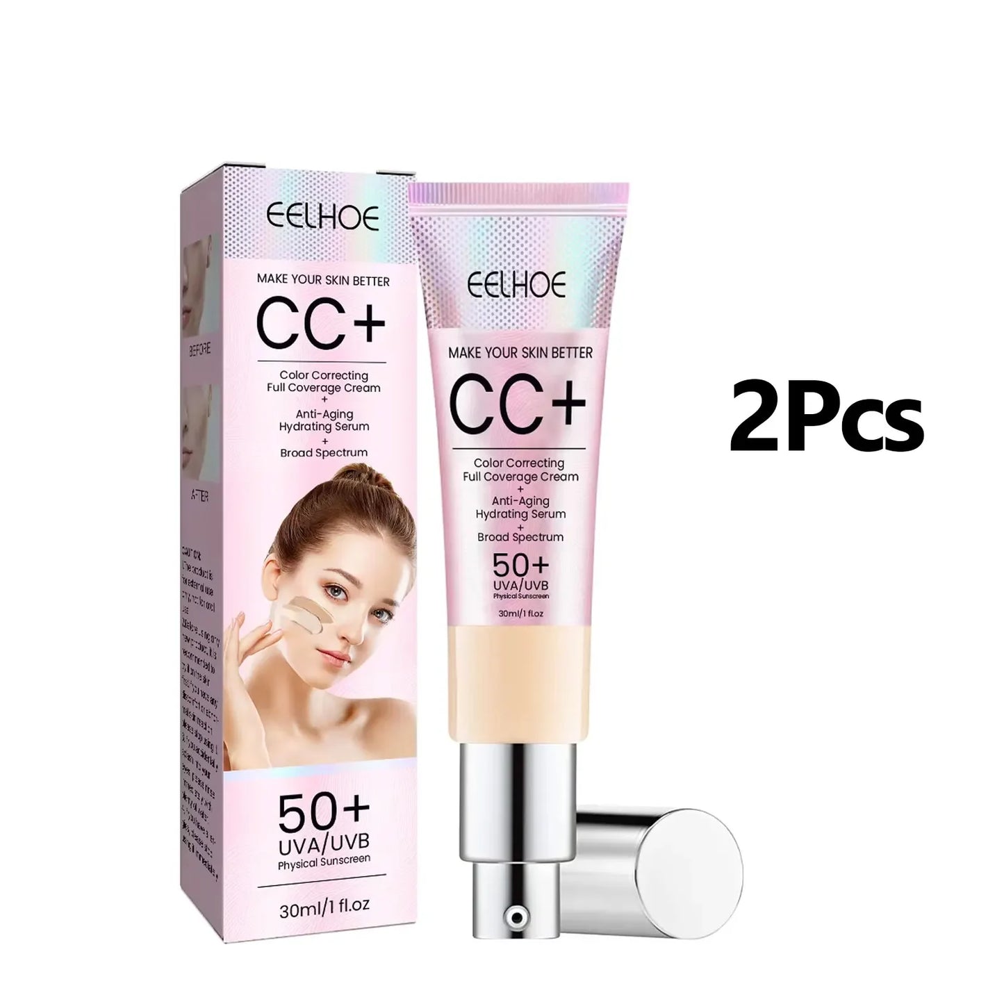 CC Cream Foundation SPF 50 – Brightening, Oil Control & Concealer Peaceful Pleasures Health and Wellness 2PCS Light White