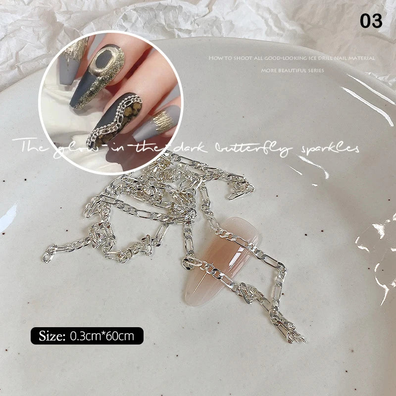 Nail Chains Gold Silver Nail Stone Beads 60cm Decor 3D Alloy Punk Style Nail Decoration Nail Jewelry Nail Charm Accessories Peaceful Pleasures Health and Wellness 3