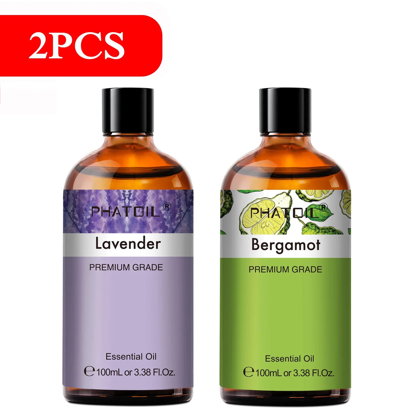 PHATOIL 100ml Aromatherapy Essential Oil-Lavender Rose Vanilla Eucalyptus Sandalwood Pine Needles for Diffuser,Candle Making Peaceful Pleasures Health and Wellness Lavender Bergamot 100ML
