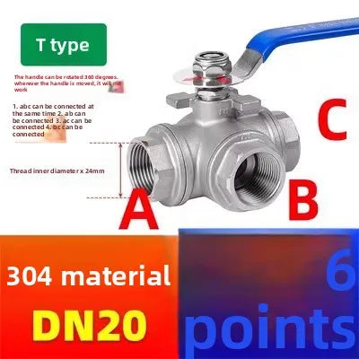 304 SS BSP Female 3-Way Ball Valve T/L Type Full Port | DN15–DN25
