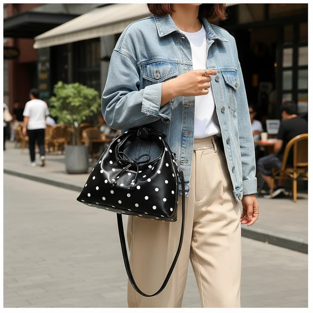 Korean Style Polka Dot Handbag With Shiny Leather For Daily Use And Casual Outfits Peaceful Pleasures Health and Wellness