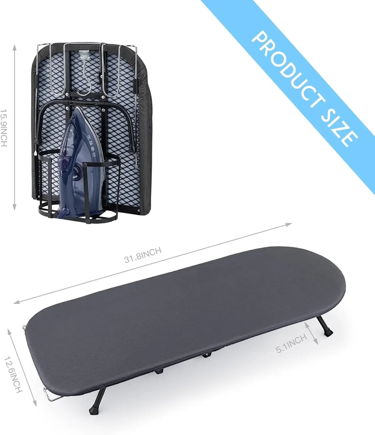 Foldable Mini Ironing Board with Iron Rest, Compact Portable for Dorm, RV, Travel Apartments Black Peaceful Pleasures Health and Wellness
