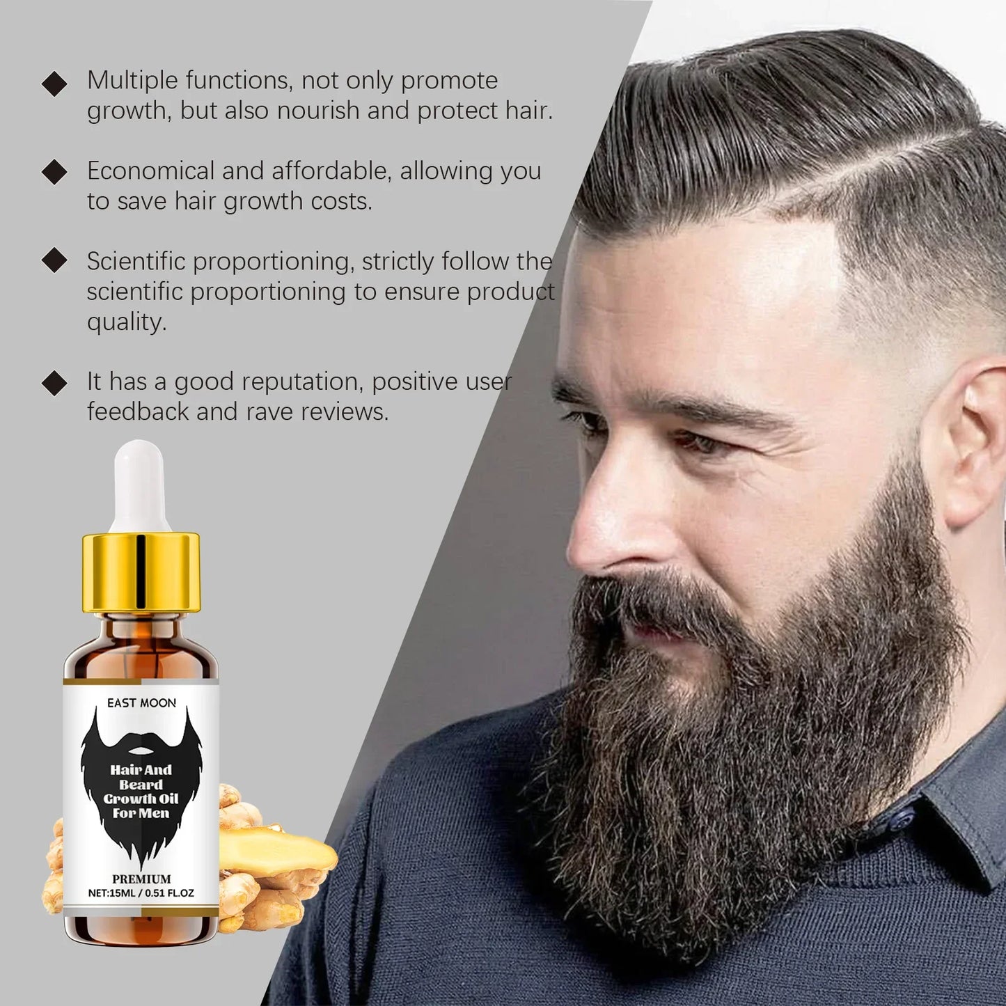 East Moon Hair Growth Serum for Men – Beard & Scalp Essence 15ml