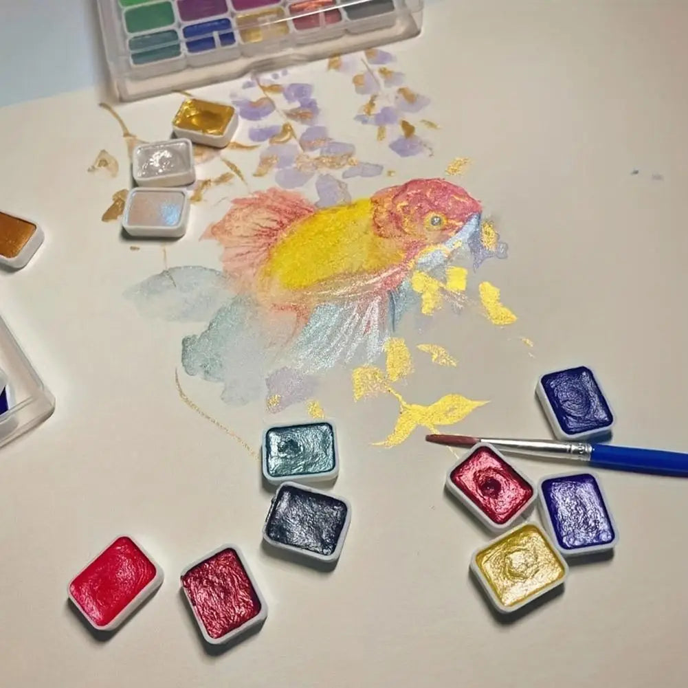 Portable Box Embedded with Glittering Pearl Solid Solid Watercolor Painting, Art Supplies Lightweight, High Solid Pigment Peaceful Pleasures Health and Wellness