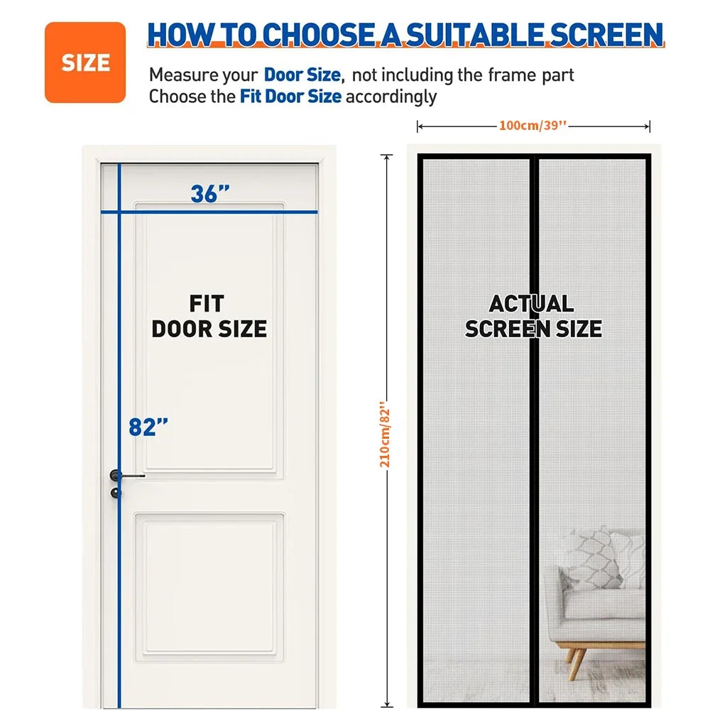 Magnetic Door Screen Curtain 100x210cm | Auto-Close Bug Net