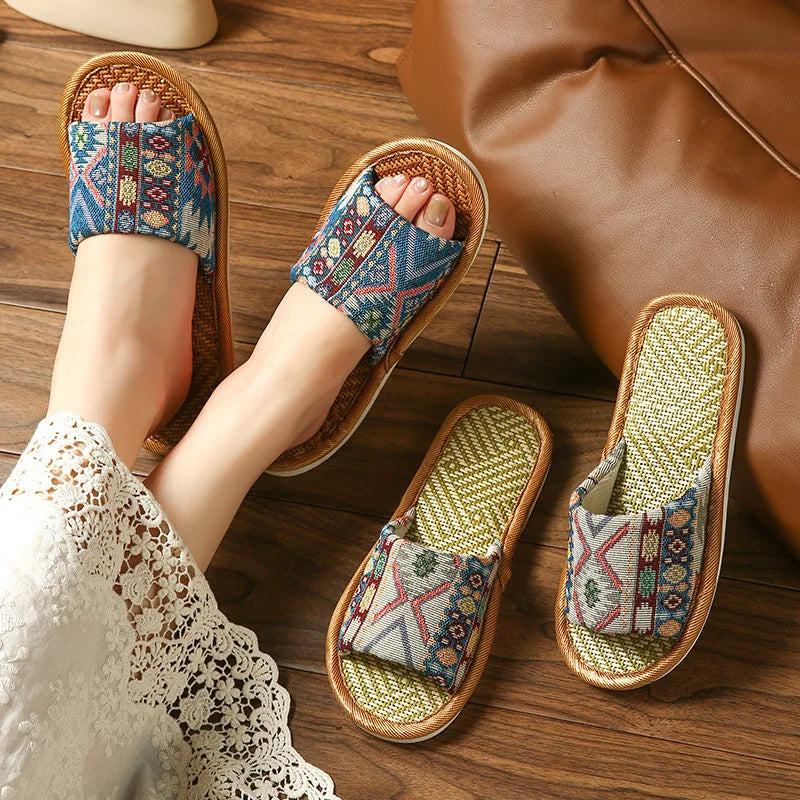 Men's Bamboo Woven Rattan Indoor Slippers | Cooling Summer Slides