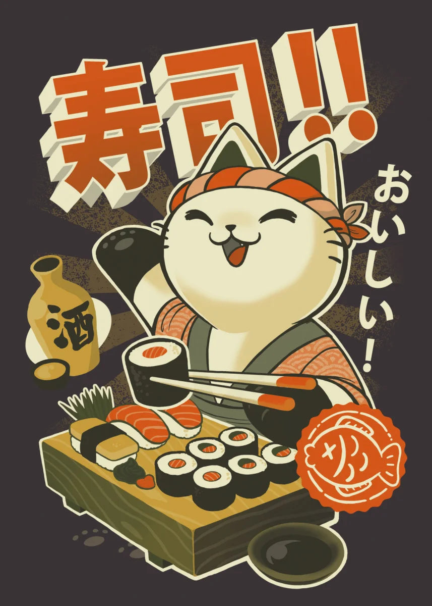 Kawaii Japan Ramen Sushi Vintage Canvas Wall Art Poster