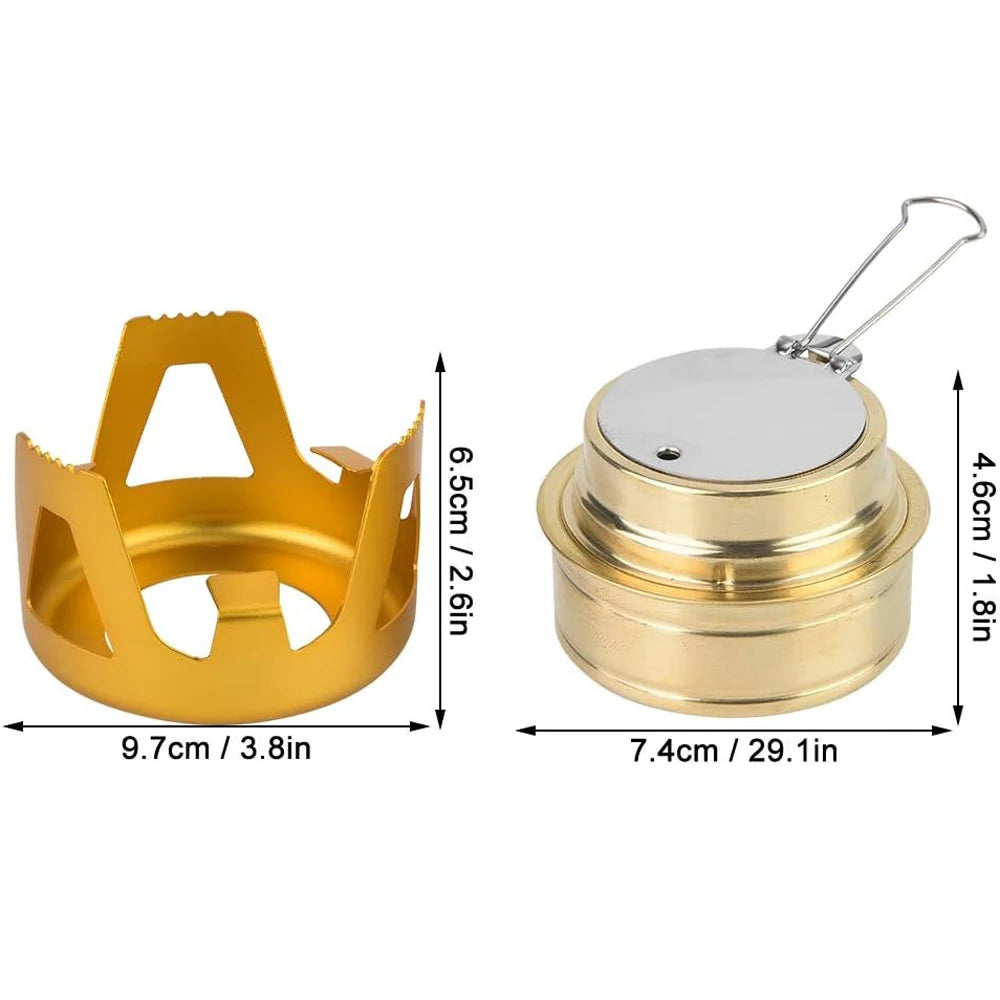 Portable Outdoor Mini Alcohol Stove Burner Ultralight Camping Cookware Set with Brass Spirit Furnace & Pot Holder Stand Peaceful Pleasures Health and Wellness