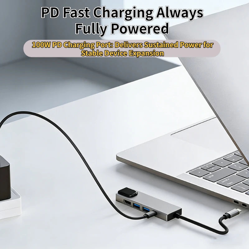 Type-C To 5/8Ports Docking Station HDMI 4K/RJ45 100M PD Splitter USB 3.0 5Gbps High Speed USB C HUB Adapter For Laptop Macbook Peaceful Pleasures Health and Wellness
