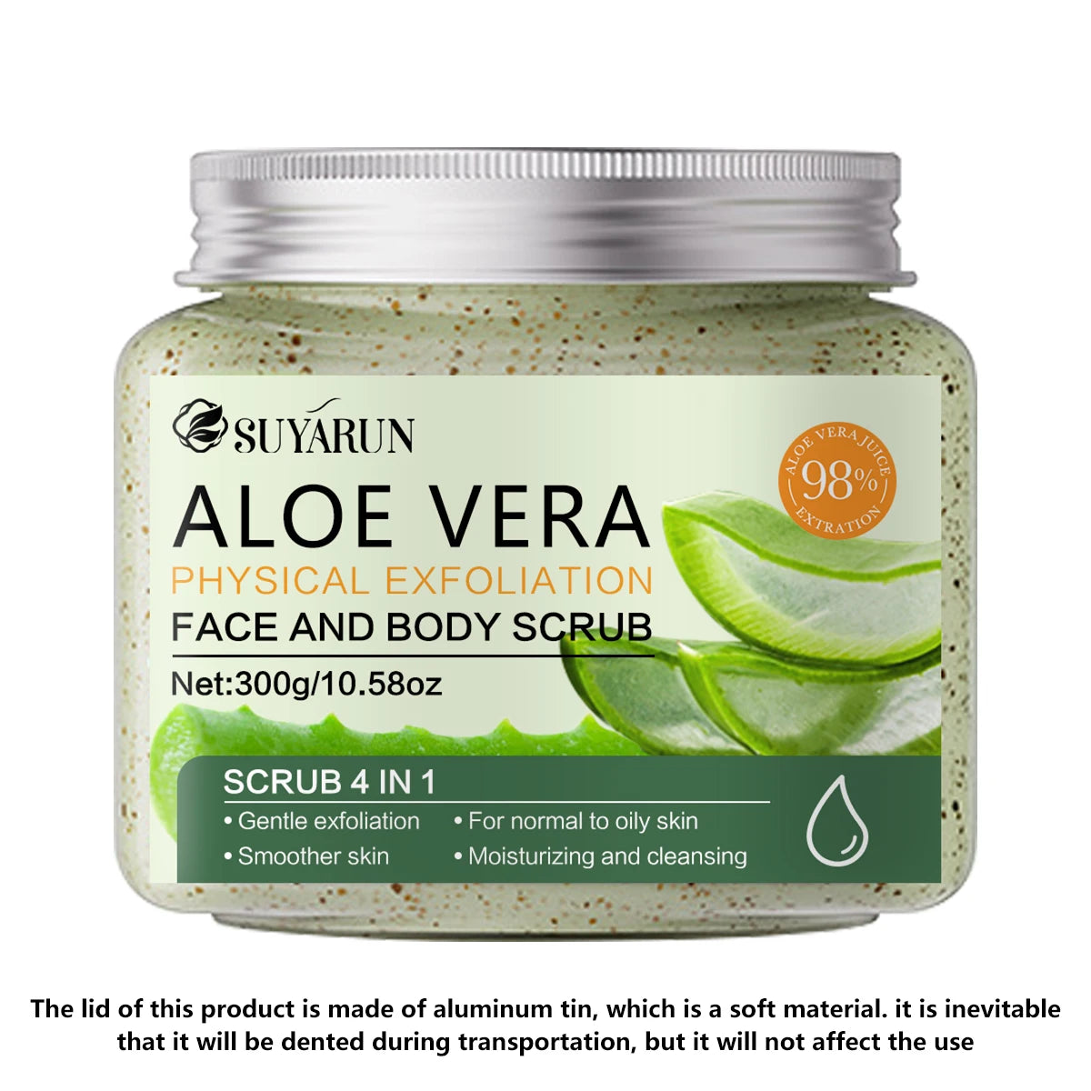SUYARUN Natural Aloe Vera Exfoliating Scrub for Face & Body - Moisturizing Organic Formula, Gentle Skin Renewal 300g. Peaceful Pleasures Health and Wellness 300g