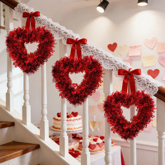 Valentines Red Heart Shaped Wreath Decorative Hanging Love Garland for Wedding Engagement Window Decoration Peaceful Pleasures Health and Wellness