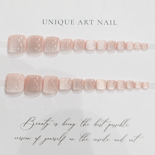 24pcs/box Sparkling Cat Eyes Pink False Nails Press On Toenails Crystal Flash Fake Feet Nails For Women Girls Nail Art Manicure Peaceful Pleasures Health and Wellness style1