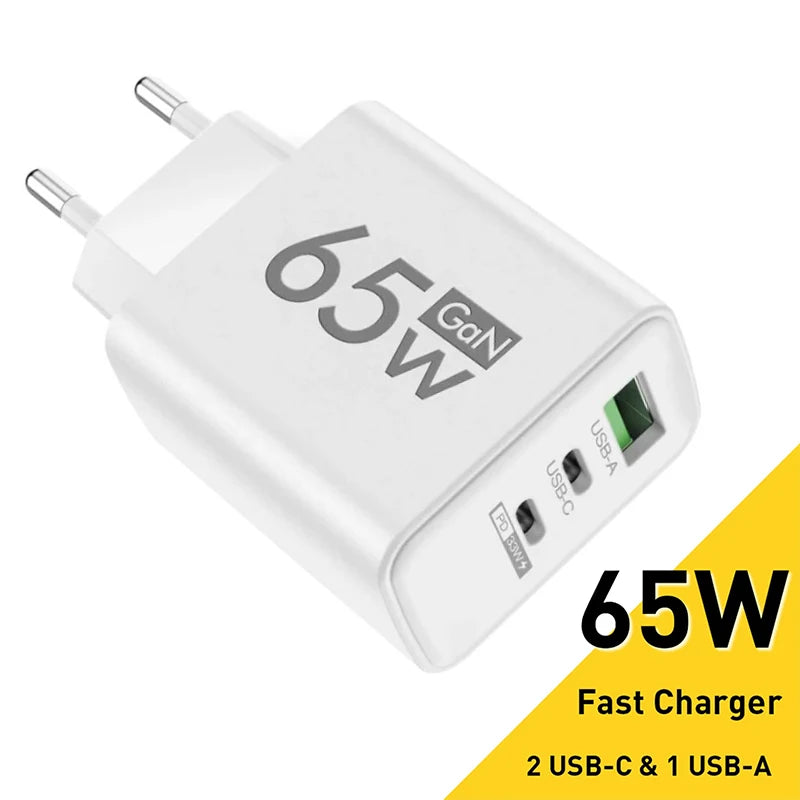 67W GaN Fast Charger USB-C PD 3.0 QC 4.0 Multi-Port Wall Adapter