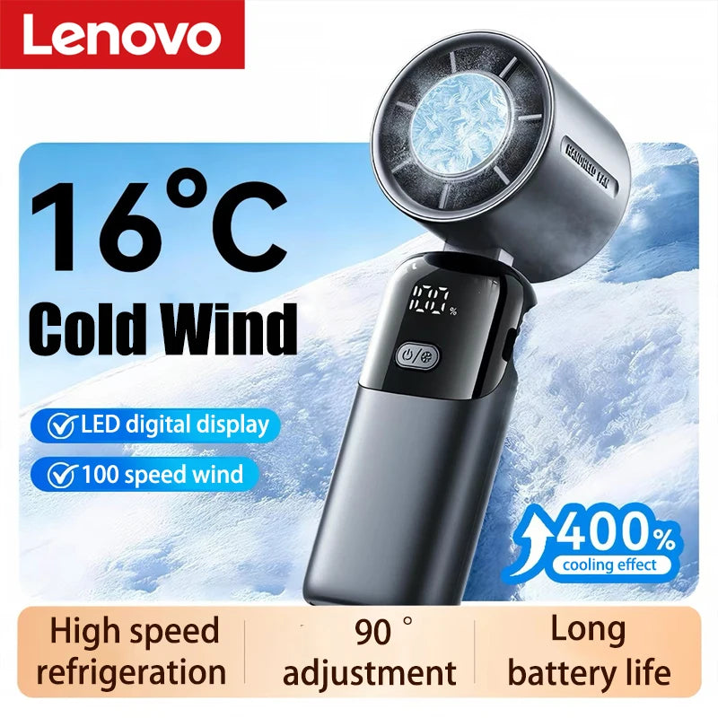 Lenovo Portable Handheld Cooling Fan 100-Speed Powerful Wind Ultra-Quiet Hanging Foldable 90° Adjustable for Office Outdoor Peaceful Pleasures Health and Wellness