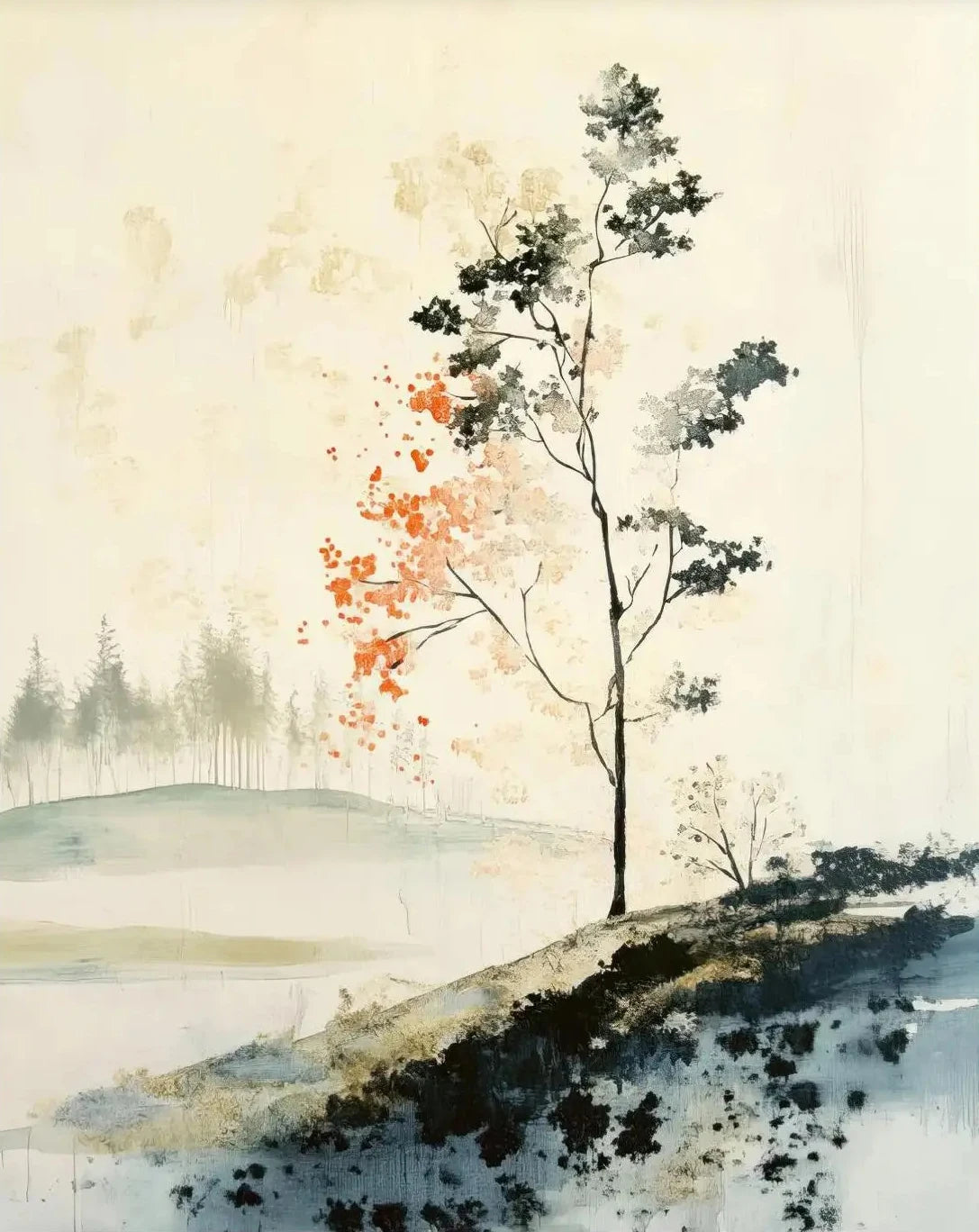 Modern Chinese Minimalist Zen Zen Peaceful Landscape Art Poster Canvas Printing Living Room Bedroom Home Decoration Frameless Peaceful Pleasures Health and Wellness 7 50x70cm Unframed