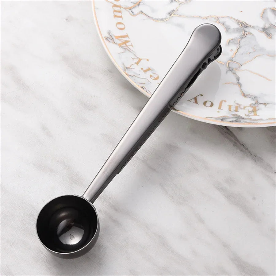 Coffe Spoon Drinkware Teas Set Stainless Steel Spoons Sealing Clamp Tableware Coffeeware Teaware Kitchen Snack Bag Bar Dining Peaceful Pleasures Health and Wellness black